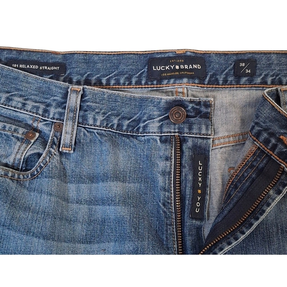 Lucky Brand 181 Relaxed Straight Mens Blue Jeans 38x34 Medium Wash 100% Cotton - Picture 3 of 12